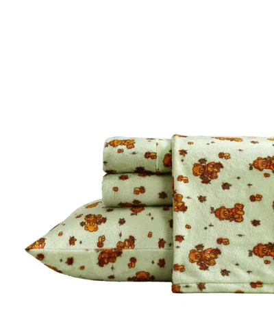 Betsey Johnson Autumn Teddies Printed Plush Velvet 3-piece Sheet Set, Twin In Multi