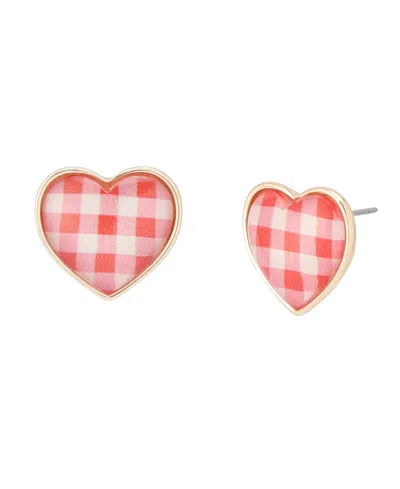 Betsey Johnson Backyard Gingham Heart Stud Earrings In Red