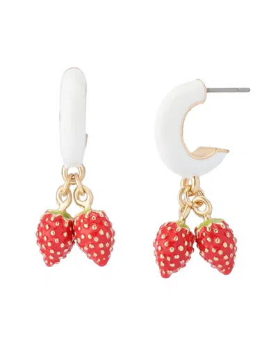 Betsey Johnson Backyard Strawberry Charm Huggies Earrings