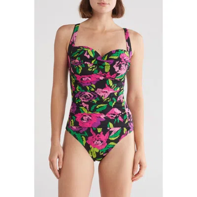 Betsey Johnson Bandeau One-piece Swimsuit In Lush Meadow Rose