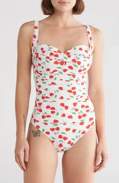 Betsey Johnson Bandeau One-piece Swimsuit In Xo Betsey Cherry Bomb