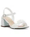 Betsey Johnson Blare Floral Applique Block Heel Sandals In Ivory