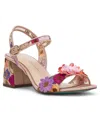 Betsey Johnson Blare Floral Applique Block Heel Sandals In Nude Multi