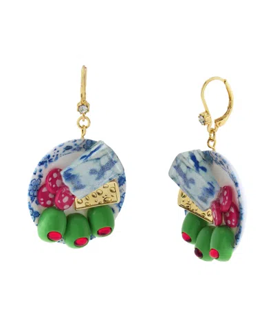 Betsey Johnson Blue Girl Dinner Cheese Plate Drop Earrings In Multi
