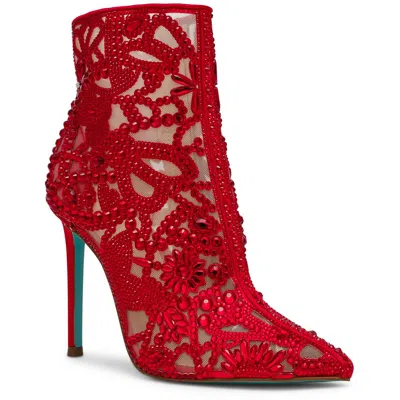 Betsey Johnson Bolt Womens Sheer Pointed Toe Booties In Red