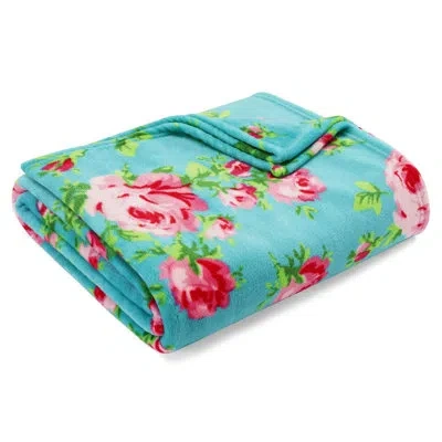 Betsey Johnson Bouquet Day Turquoise Ultra Soft Plush Blanket In Blue