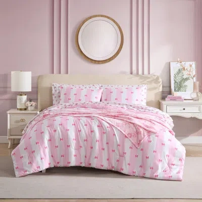 Betsey Johnson Bow Stripe Pink Reversible Bed Set