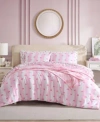 Betsey Johnson Bow Stripe Reversible Comforter Sets In White,light Pink,hot Pink