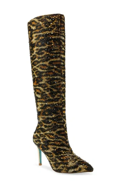 Betsey Johnson Women's Brea Rhinestone Tall Boots In Leopard