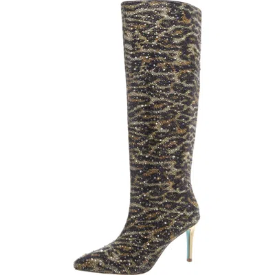 BETSEY JOHNSON BREA WOMENS RHINESTONE ANIMAL PRINT KNEE-HIGH BOOTS