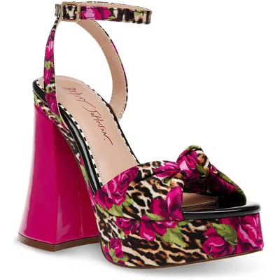 Betsey Johnson Brylie Womens Satin Floral Print Platform Sandals In Pink