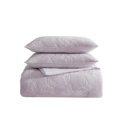 Betsey Johnson Butterfly Embossed Plush Purple Comforter Set