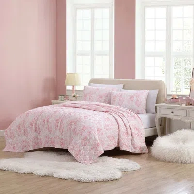 Betsey Johnson Butterfly Ombre Pink Reversible Quilt Set In White;pink
