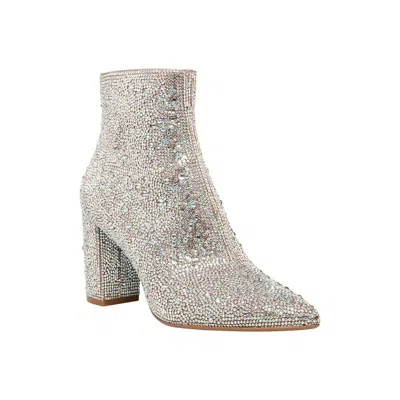 Betsey Johnson Cady Boots Women's Us 8.5 Silver Embellished Block Heel Zpo1402