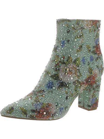 Betsey Johnson Cady Womens Embellished Block Heel Ankle Boots In Multi