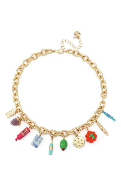 Betsey Johnson Multi-colored Girl Dinner Charcuterie Charm Necklace In Gold