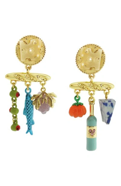 Betsey Johnson Charcuterie Drop Earrings In Gold