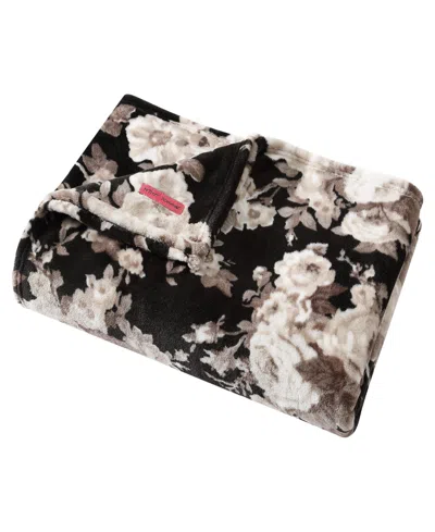 Betsey Johnson Classic Floral Ultra Soft Plush Fleece Blanket, Full/queen In Black,tan