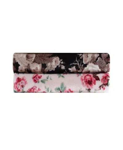 Betsey Johnson Classic Floral Ultra Soft Plush Fleece Throw, 70" X 50" In Black,tan