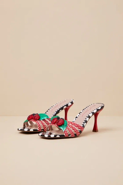 Betsey Johnson Clovr Red And White Multi Lady Bug High Heel Slide Sandals