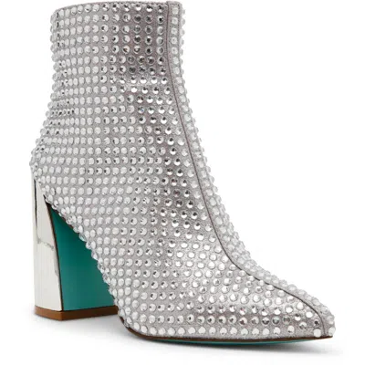 Betsey Johnson Colbey Womens Embellished Textured Booties In Silver