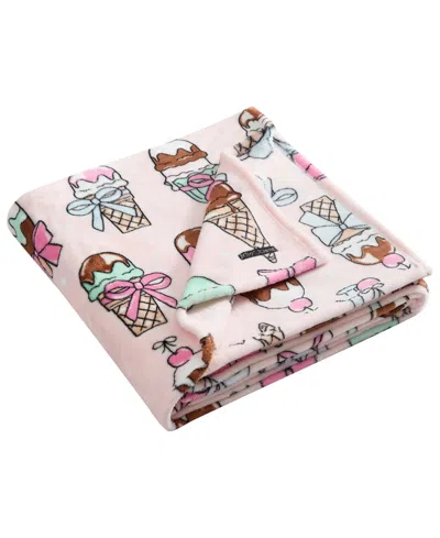 Betsey Johnson Coquette Ice Cream Printed Plush Throw, 70" X 50" In Pink