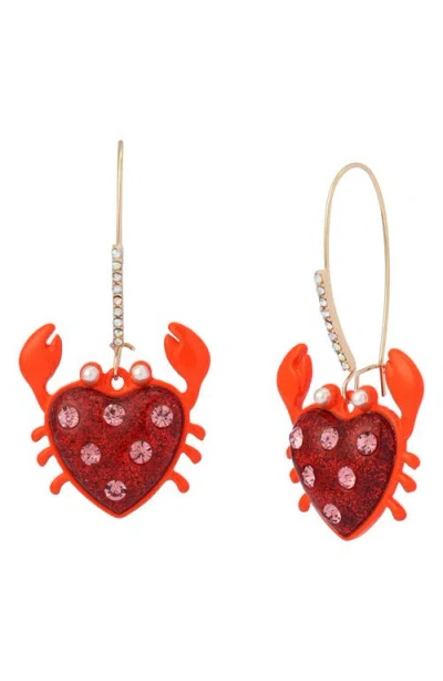 Betsey Johnson Faux Stone Crab Dangle Earrings In Red