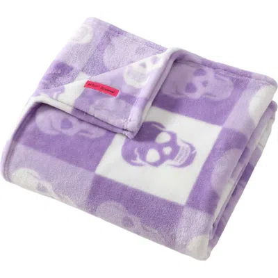 Betsey Johnson Cracked Checker Skull Throw Blanket In Blue