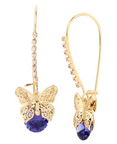 Betsey Johnson Cubic Zirconia Butterfly Dangle Earrings In Amethyst,gold
