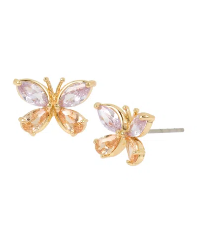 Betsey Johnson Cubic Zirconia Butterfly Stud Earrings In Crystal,gold