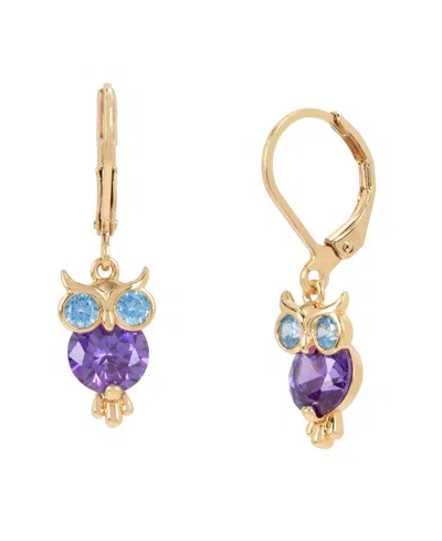 Betsey Johnson Cubic Zirconia Owl Drop Earrings In Gold