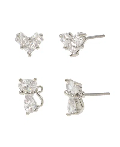 Betsey Johnson Cubic Zirconia Silver-tone Heart Stud Earrings, 2-piece Set