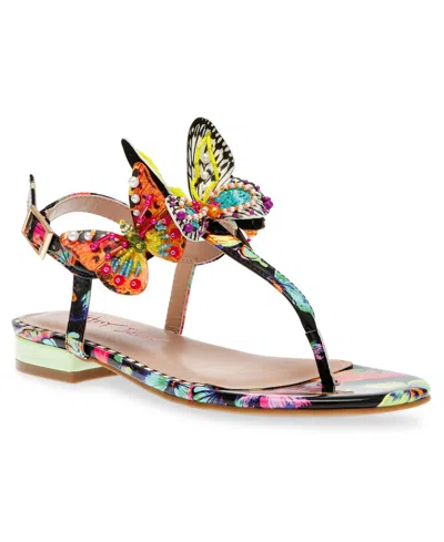 Betsey Johnson Dacie T-thong Sandal With Butterfly Details In Black Multi