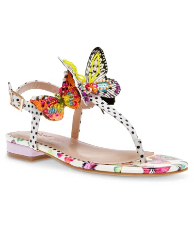 Betsey Johnson Dacie T-thong Sandal With Butterfly Details In White Multi