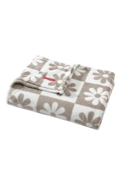 Betsey Johnson Daisy Check Throw Blanket In Beige