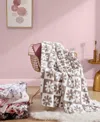 Betsey Johnson Daisy Check Ultra Soft Plush Fleece Throw, 70" X 50" In White,mocha Beige