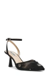Betsey Johnson Delia Beaded Mesh Ankle Strap Pump In Black
