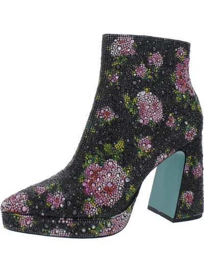 Betsey Johnson Della Womens Rhinestone Pointed Toe Ankle Boots In Multi