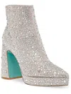 Betsey Johnson Della Womens Rhinestone Pointed Toe Ankle Boots In Silver