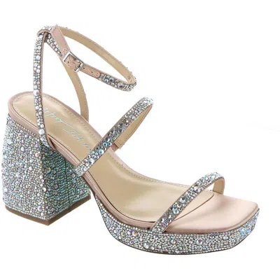 Betsey Johnson Denni Womens Rhinestone Ankle Strap Platform Sandals In Silver