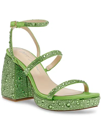 Betsey Johnson Denni Womens Studded Ankle Strap Platform Sandals In Green