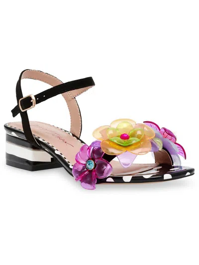 Betsey Johnson Dottee Womens Faux Suede Floral Slingback Sandals In Multi