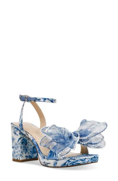 Betsey Johnson Duke Ankle Strap Platform Sandal In Blue Floral