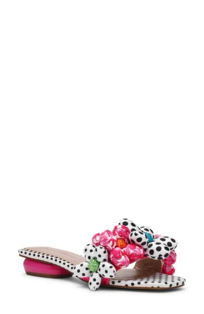 Betsey Johnson Emelia Slide Sandal In White,black Multi