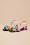 Betsey Johnson Emerry Black Multi 3d Applique Low Heel Sandals In Black