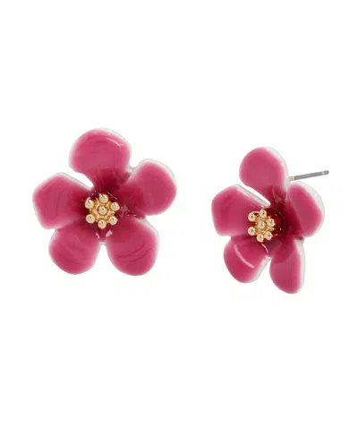 Betsey Johnson Enamel Tropical Flower Stud Earrings In Fuchsia