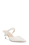 Betsey Johnson Sb-evey Ivory Mesh Pearl Rhinestone Pointed-toe Mule Pumps In Ivory