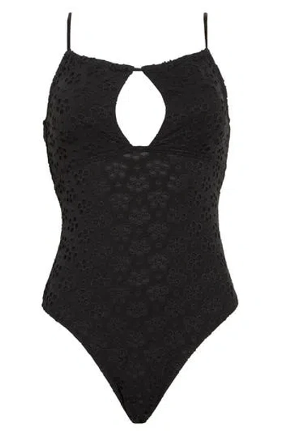 Betsey Johnson Eyelet Cutout One-piece Swimsuit In Black