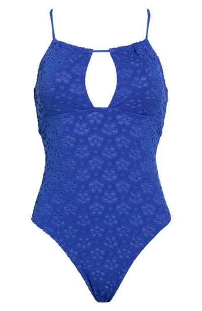 Betsey Johnson Eyelet Cutout One-piece Swimsuit In Blue
