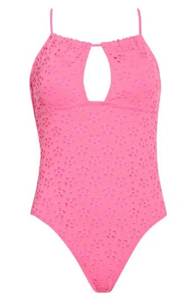 Betsey Johnson Eyelet Cutout One-piece Swimsuit In Pink